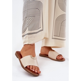 Flippers femininos de couro ECO com detalhes decorativos bege 2