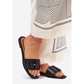 Chinelos femininos de couro eco e fivela preta com fivela preta preto 1