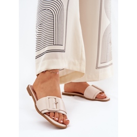 Resumos femininos de couro ecológico plano com fivela bege 2