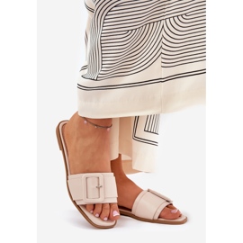 Resumos femininos de couro ecológico plano com fivela bege 1