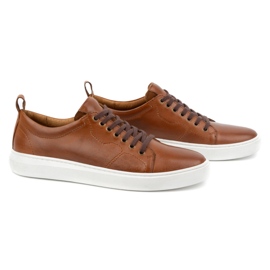 Olivier Sapatos esportivos masculinos de couro com atacadores 434KNT castanhos marrom 3