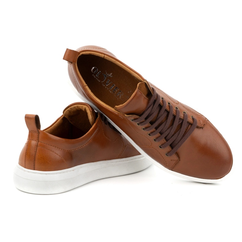 Olivier Sapatos esportivos masculinos de couro com atacadores 434KNT castanhos 6