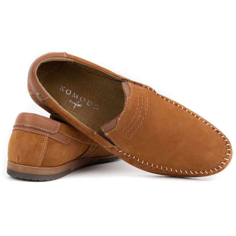 KOMODO Mocassins de couro masculino 876 camelo castanho 4