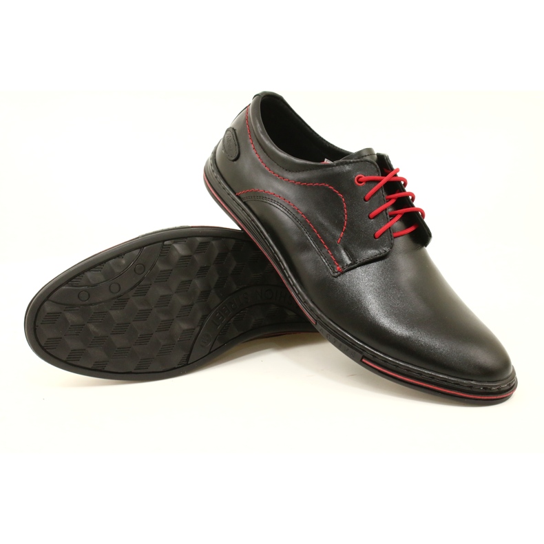 Olivier Sapatos masculinos de couro 295LU preto com vermelho 6