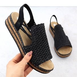 Sandálias femininas em Wedgets Black Rieker 62941-00 preto 1