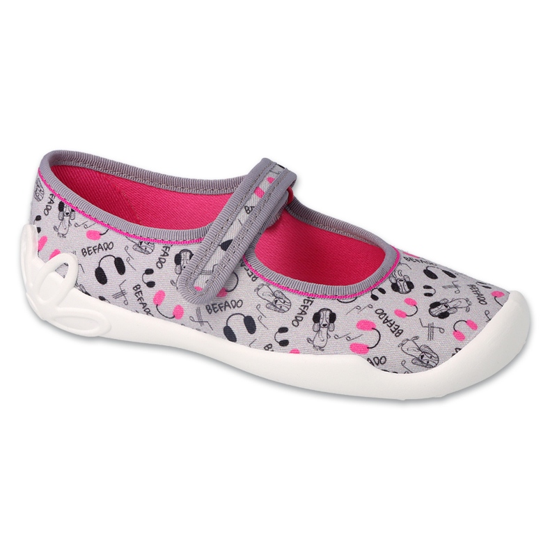 Chinelos infantis Befado 114Y520 cinza com aplicações coloridas 1