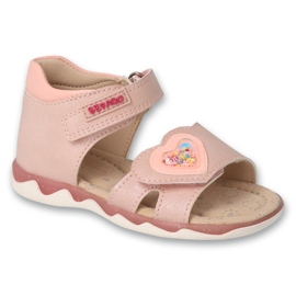 Sandálias infantis Befado com palmilha de couro 170P093, rosa com coração 1 Sandálias infantis Befado com palmilha de couro 170P093, rosa com coração 1