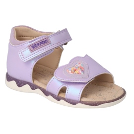 Sandálias infantis Befado com palmilha de couro 170P094 roxa com coração roxo 1