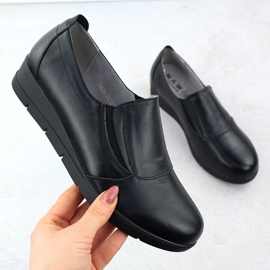 Sapatos de couro feminino em fatias escorregou Black Sabatina JHY203 preto 1