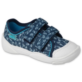 Chinelos infantis Befado 907P158 azul marinho com carros 1