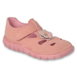 Chinelos infantis Befado 535P005 rosa com flor 1