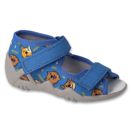Sandálias infantis Befado com palmilha de couro 350P042, azul com cachorros 1 Sandálias infantis Befado com palmilha de couro 350P042, azul com cachorros 1