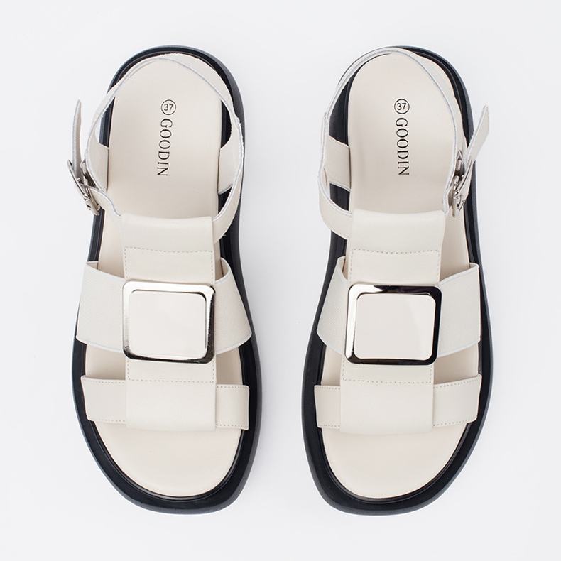 Goodin Sandálias elegantes de couro leve -CEIGE na plataforma bege 1