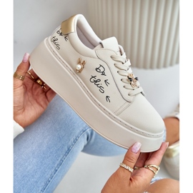 Vinceza Tênis de couro feminino na plataforma com alfinetes e a inscrição Vincez 89102 Beige bege 3