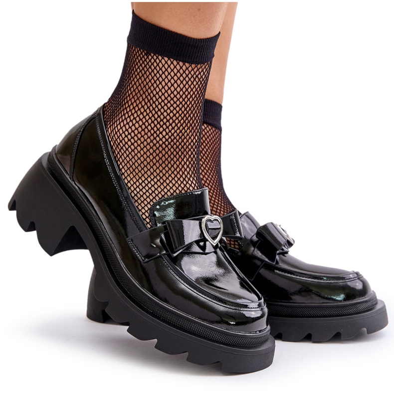 S.Barski Supotos de couro femininos com um arco e coração lz42-032 preto 5