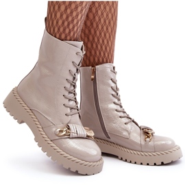 S.Barski Botas envernizadas femininas trabalhadores com decoração D&amp;A MR870-67 Light Beige bege 3