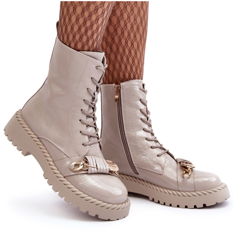 S.Barski Botas envernizadas femininas trabalhadores com decoração D&amp;A MR870-67 Light Beige bege 3