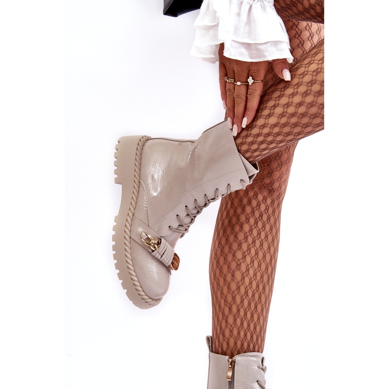 S.Barski Botas envernizadas femininas trabalhadores com decoração D&amp;A MR870-67 Light Beige bege 1