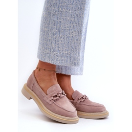 S.Barski Mocassins femininos de camurça com salto plano e decoração D&A TW101 rosa sujo 1 S.Barski Mocassins femininos de camurça com salto plano e decoração D&A TW101 rosa sujo 1