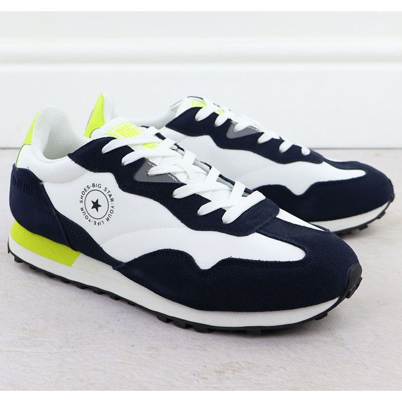 Sapatos de couro de couro masculino tênis brancos e azul marinho Big Star RR174408 1