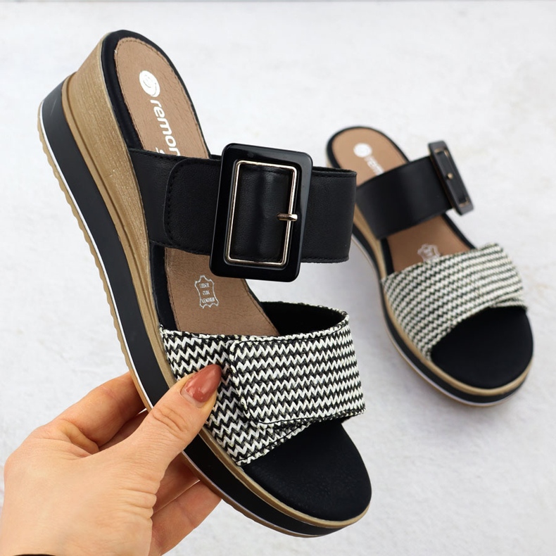 Cunhas de couro feminino nas cunhas pretas Remonte D6463-03 preto 1