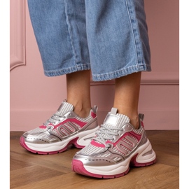 Tênis esportivos femininos de rosa prateado 1