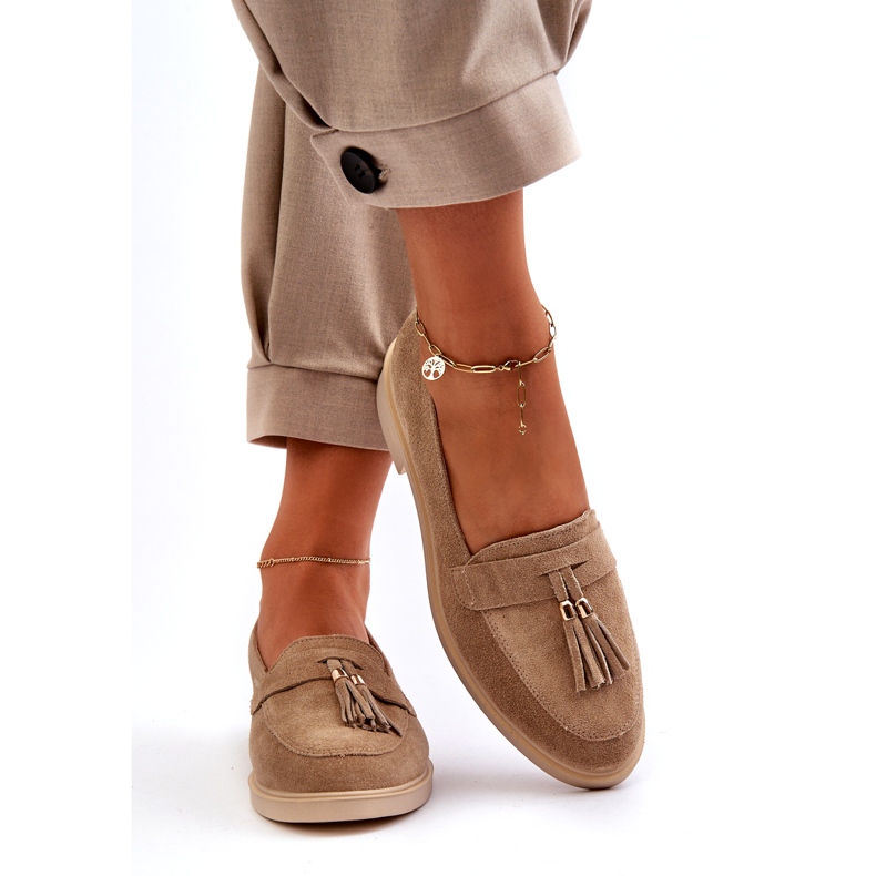 Zazoo 3420 Camurate os mocassins planos femininos de couro bege 5