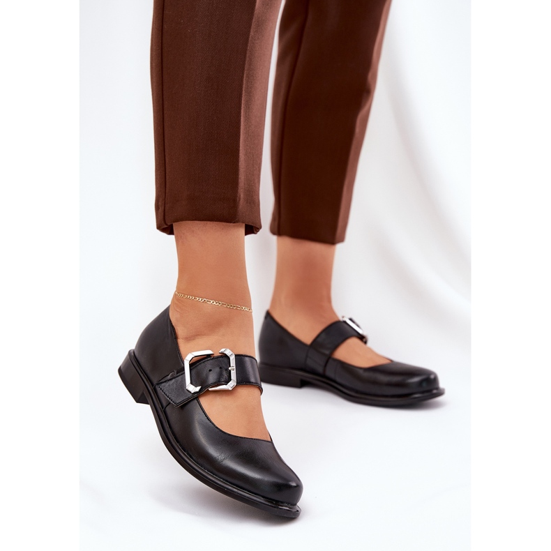 Sapatos de couro feminino com Laura Messi 2980 Black Clamp preto 2