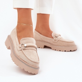 Mocas femininas decoradas com zircões bege 2