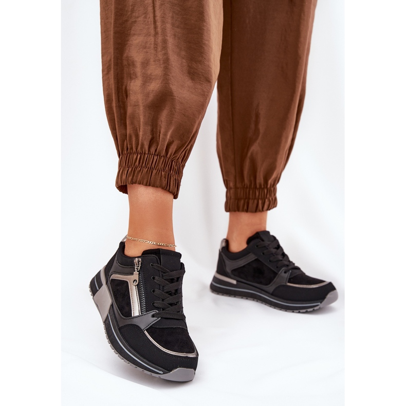 Sapatos esportivos femininos com um zíper na plataforma preta preto 2