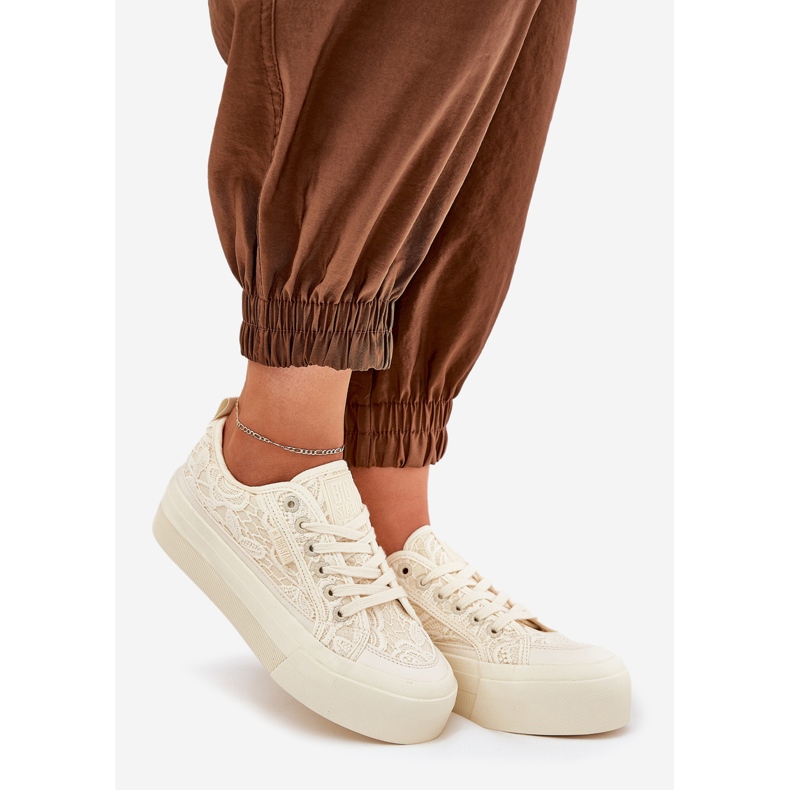 Big Star RR274746 tênis de renda feminina bege 1