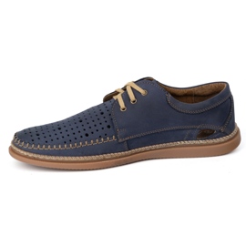 Olivier Sapatos de verão de couro masculino 206L com perfuração azul 1