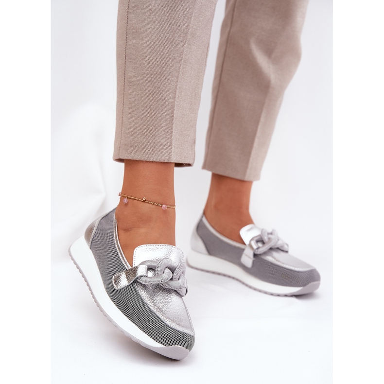 S.Barski Sufos de couro femininos com um ornamento LR51-966 Silver prata 2 S.Barski Sufos de couro femininos com um ornamento LR51-966 Silver prata 2