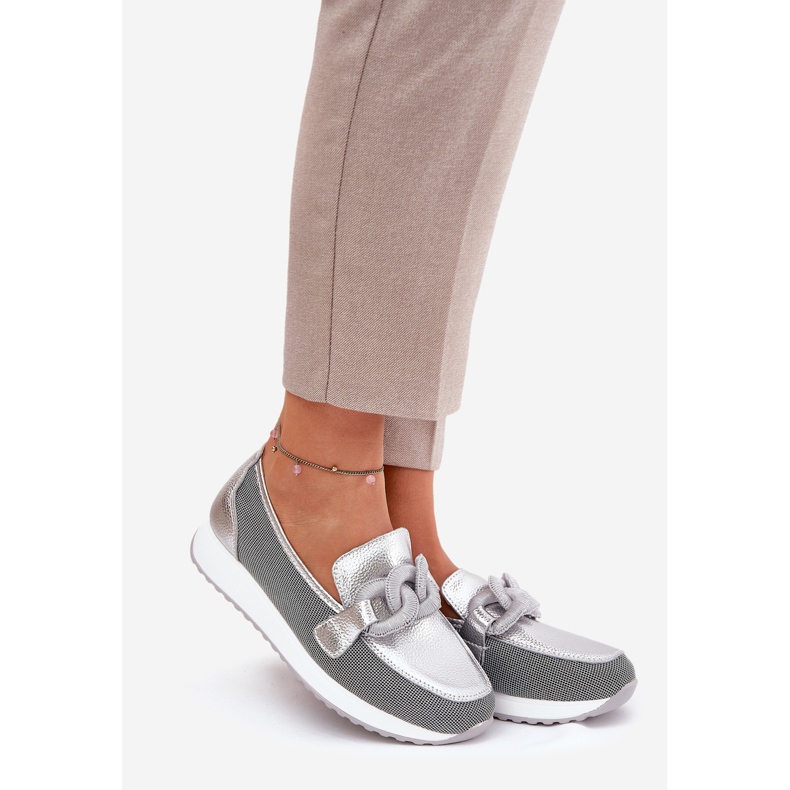 S.Barski Sufos de couro femininos com um ornamento LR51-966 Silver prata 1 S.Barski Sufos de couro femininos com um ornamento LR51-966 Silver prata 1