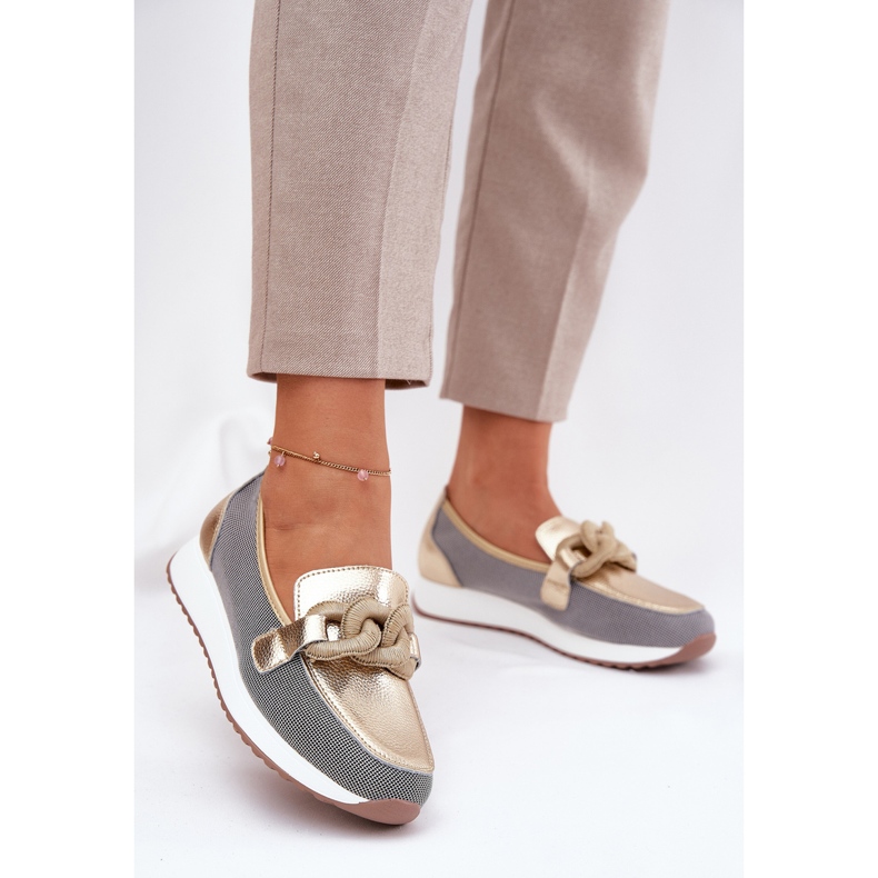 S.Barski Supomotores de couro femininos com um ornamento LR51-966 Gold dourado 2