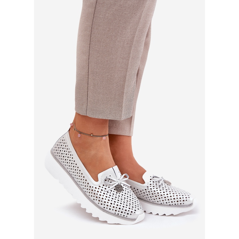 S.Barski Sapatos femininos de couro aberto de couro feitos de couro natural LR51-631 Silver prata 1