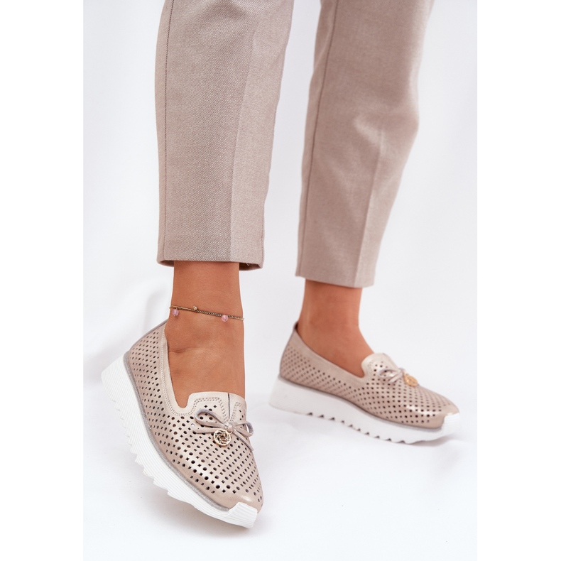 S.Barski Sapatos femininos de couro aberto de couro feitos de couro natural LR51-631 PLN dourado 2