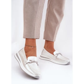 Mocas de couro feminino S.Barski Gr51-598 Pearl prata 2