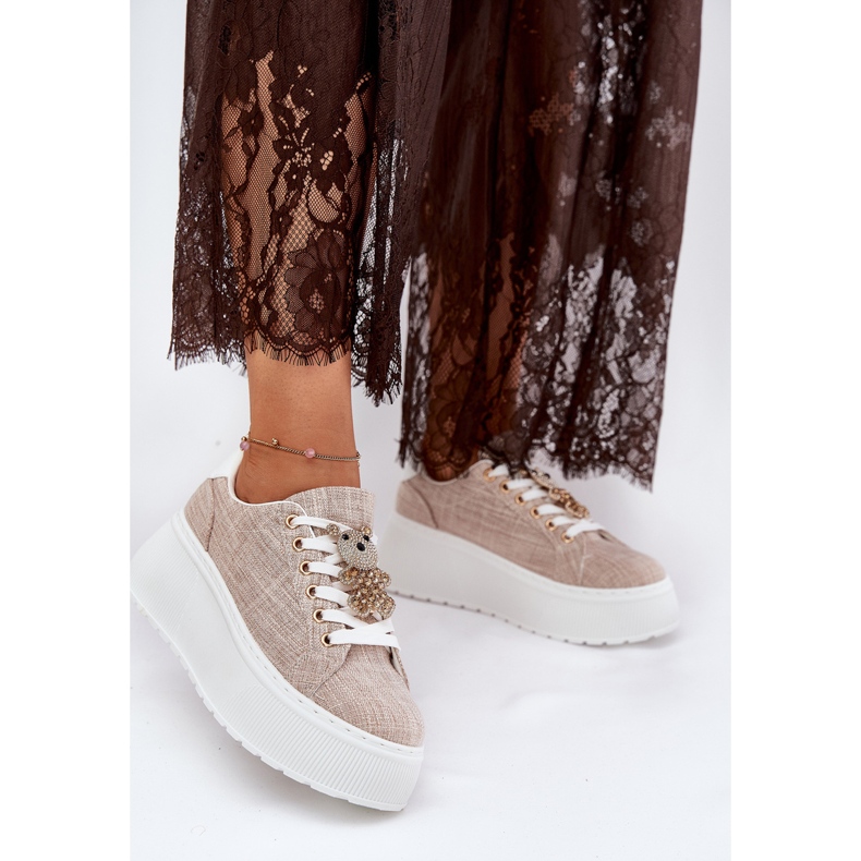 Tênis na plataforma com pinos urso s.barski bf51-014 bege 2