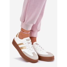 Evento Tênis femininos na plataforma com eco de couro branco e ouro 1