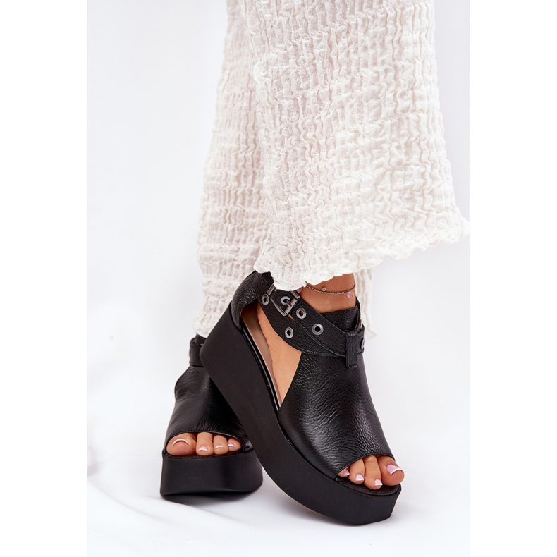 Sandálias de couro no Zazoo 1732 Black Wedge preto 2