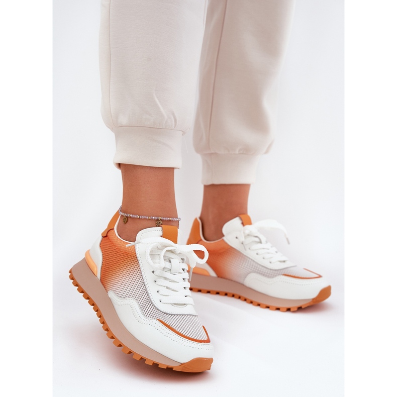 Sapatos esportivos de couro com Vinceza 66775 malha feminina laranja 2