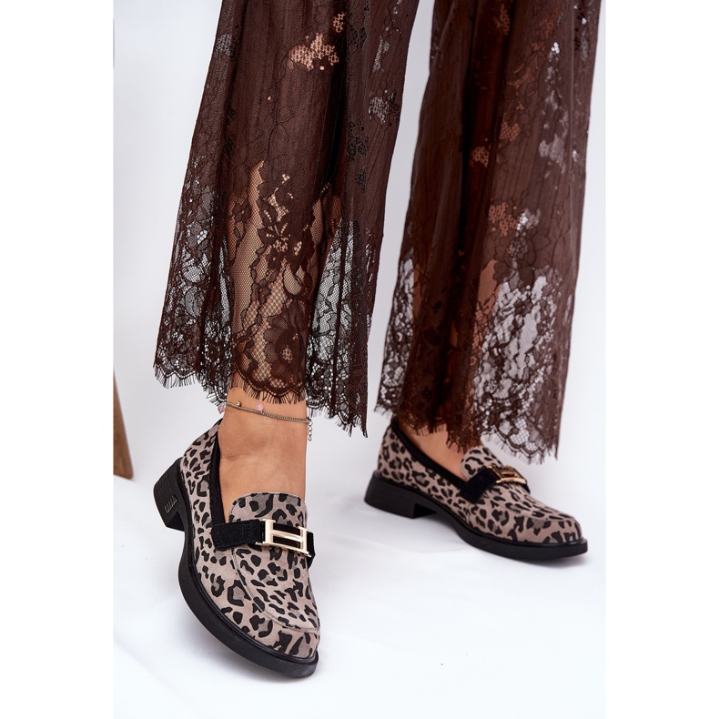 Camurça mocassins Vinceza 66792 impressão de leopardo cinza 2