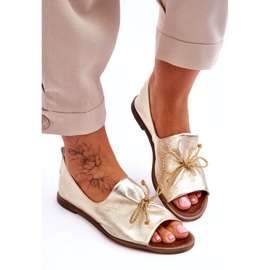 Ballerinas de couro feminino Zazoo 2660/064 PLN dourado 2