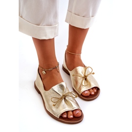 Ballerinas de couro feminino Zazoo 2660/064 PLN dourado 3