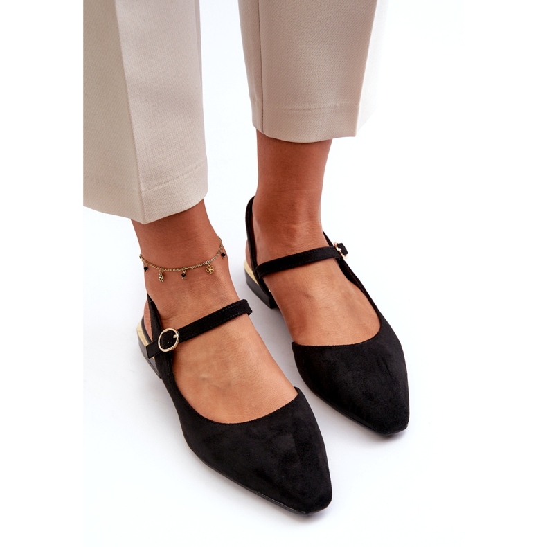 Bailarinas femininas de salto baixo e salto aberto Sergio Leone SK831 pretas preto 3