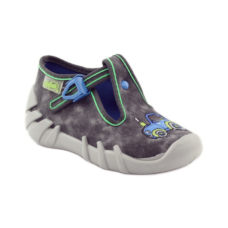 Chinelos de menino Befado 110p316 trator azul cinza verde 1