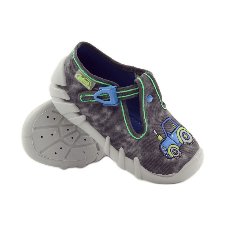 Chinelos de menino Befado 110p316 trator azul cinza verde 3