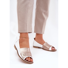 Bailarinas elegantes de couro com dedos nus Zazoo 1865 Branco e Ouro 2