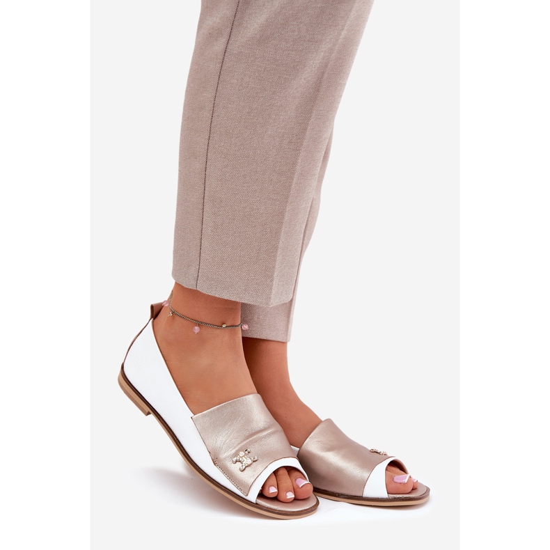 Bailarinas elegantes de couro com dedos nus Zazoo 1865 Branco e Ouro 1